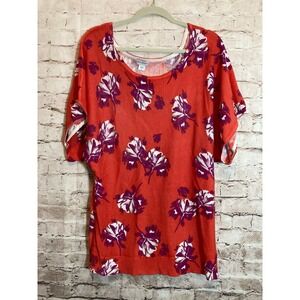 Jaclyn Smith Sweater Womens Large Coral Floral Short Dolman Sleeve Lightweight